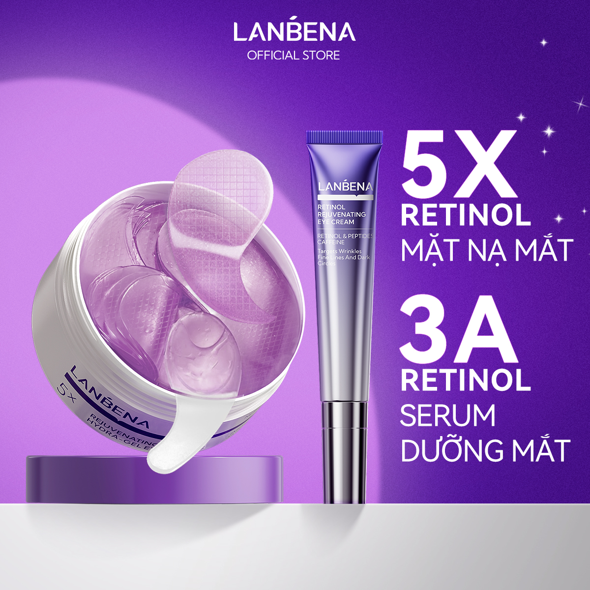 COMBO Kem mắt+mặt nạ mắt Lanbena retinol, giúp săn chắc, giảm bọng mắt, giảm nhăn mắt/Kem mắt+mặt nạ mắt vitamin c giúp làm sáng, giảm bọng mắt