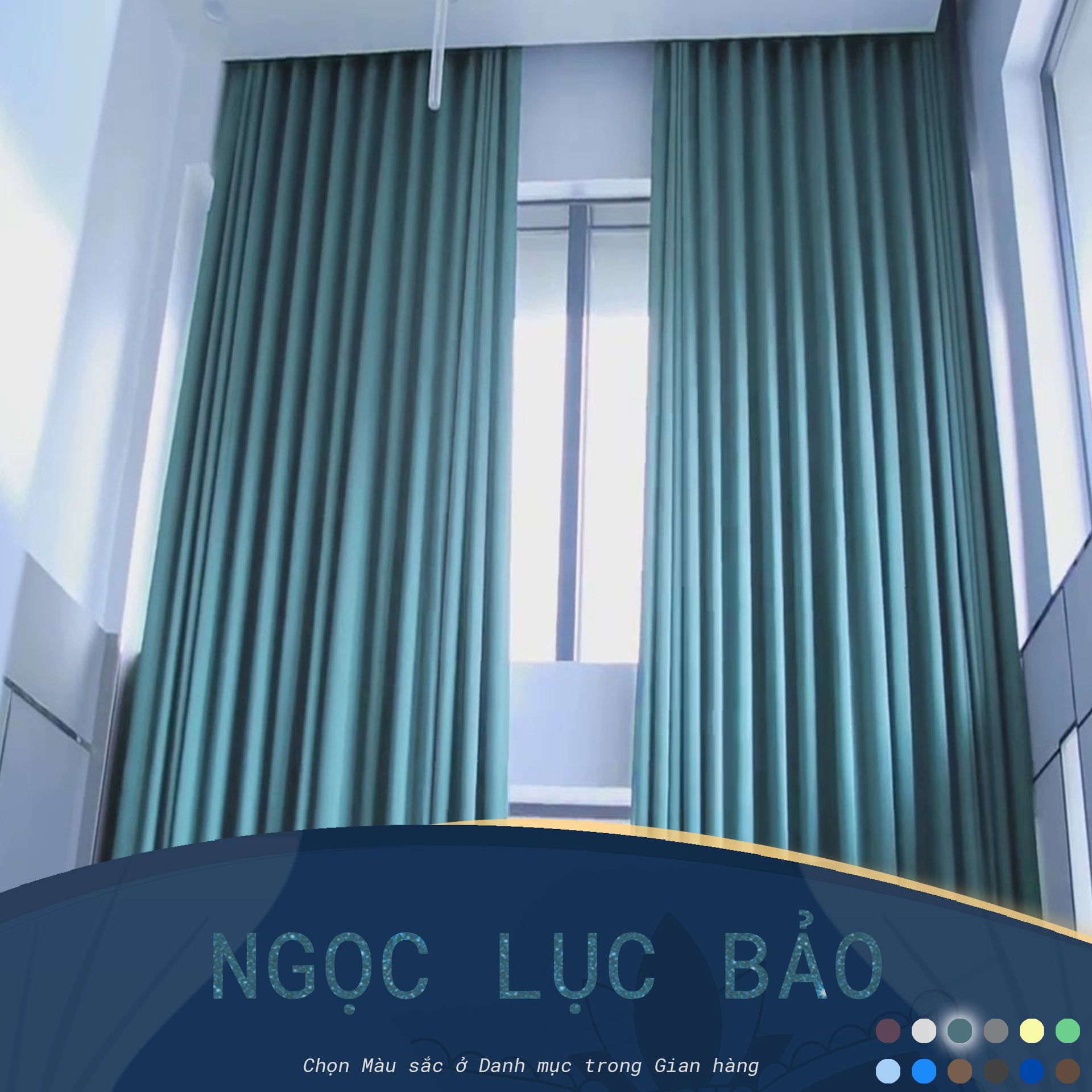 Rèm cửa sổ Minh Tâm cản nắng , cách nhiệt - màu xanh ngọc lục bảo