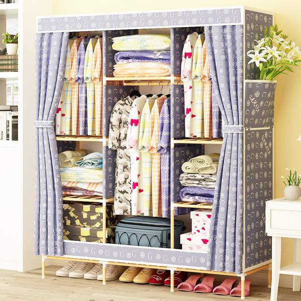 Tủ vải khung gỗ 3 buồng 8 ngăn - kt tủ vải khung gỗ 3 buồng 8 ngăn tủ vải đựng quần áo khung gỗ 3 buồng 8 ngăn cao cấp