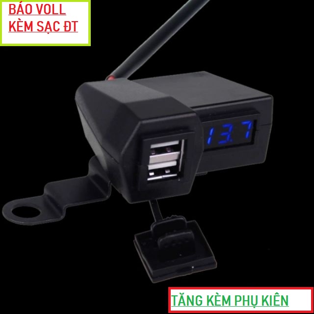 Đồng hồ báo vôn ắc quy xe máy + sạc điện thoại 2 cổng siêu tiện lắp chân gương cho các loại xe, bộ sạc điện thoại trên xe máy , đồ kiểu xe máy , phụ kiện độ xe máy