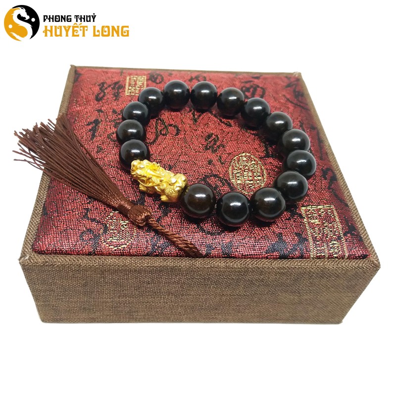 Vòng Gỗ Mun Sừng Mix Tỳ Hưu Bạc Vàng , Vòng Tay Gỗ Phong Thủy, Vong Tay Gỗ Tự Nhiên