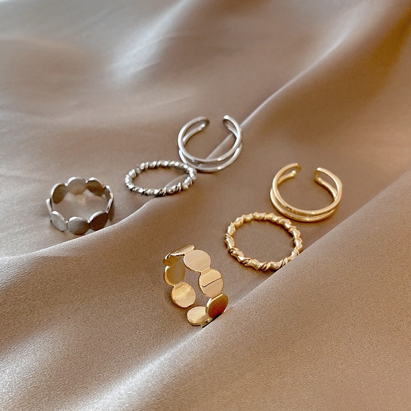 Nhẫn nữ học sinh cute WELLFIT NH005 nhẫn thời trang nữ bộ 3 chiếc bằng hợp kim màu vàng bạc kiểu hiện đại