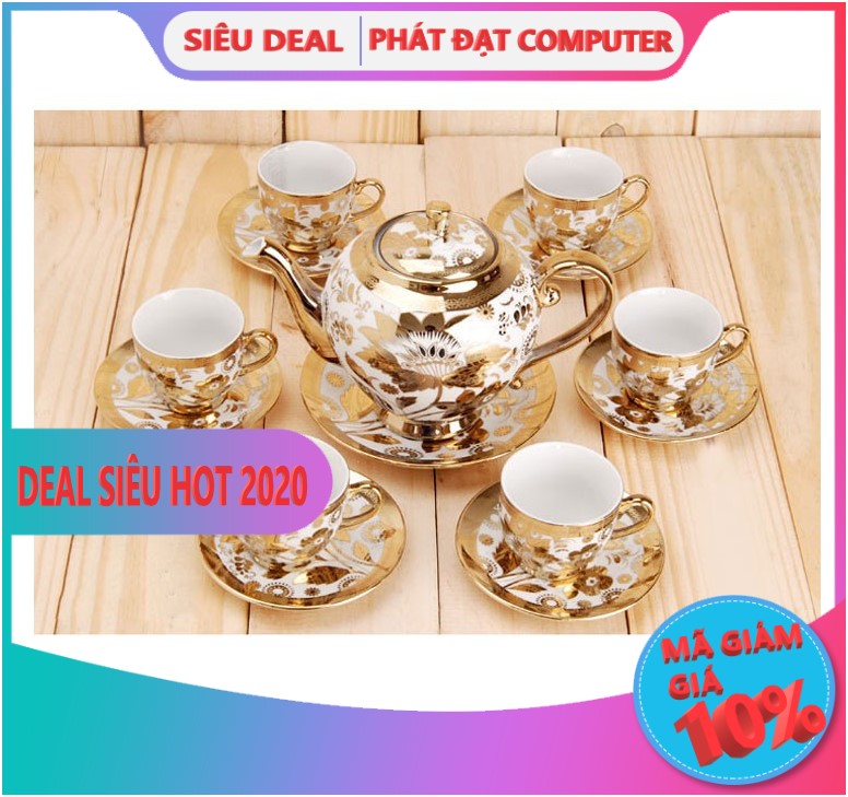 Bộ ấm trà hoàng gia nhữ vàng 6 ly -bộ trà 6 tách nhũ vàng cao cấp nl-7072 - bộ tách trà hoa văn nhũ vàng bộ ấm tách trà - pha trà
