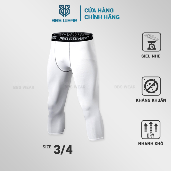 Quần Legging 3/4 Nam BBS SPORTWEAR - Quần Thể Thao Nam Lửng Chuyên GYM Bóng Rổ Bóng Đá - Màu Trắng