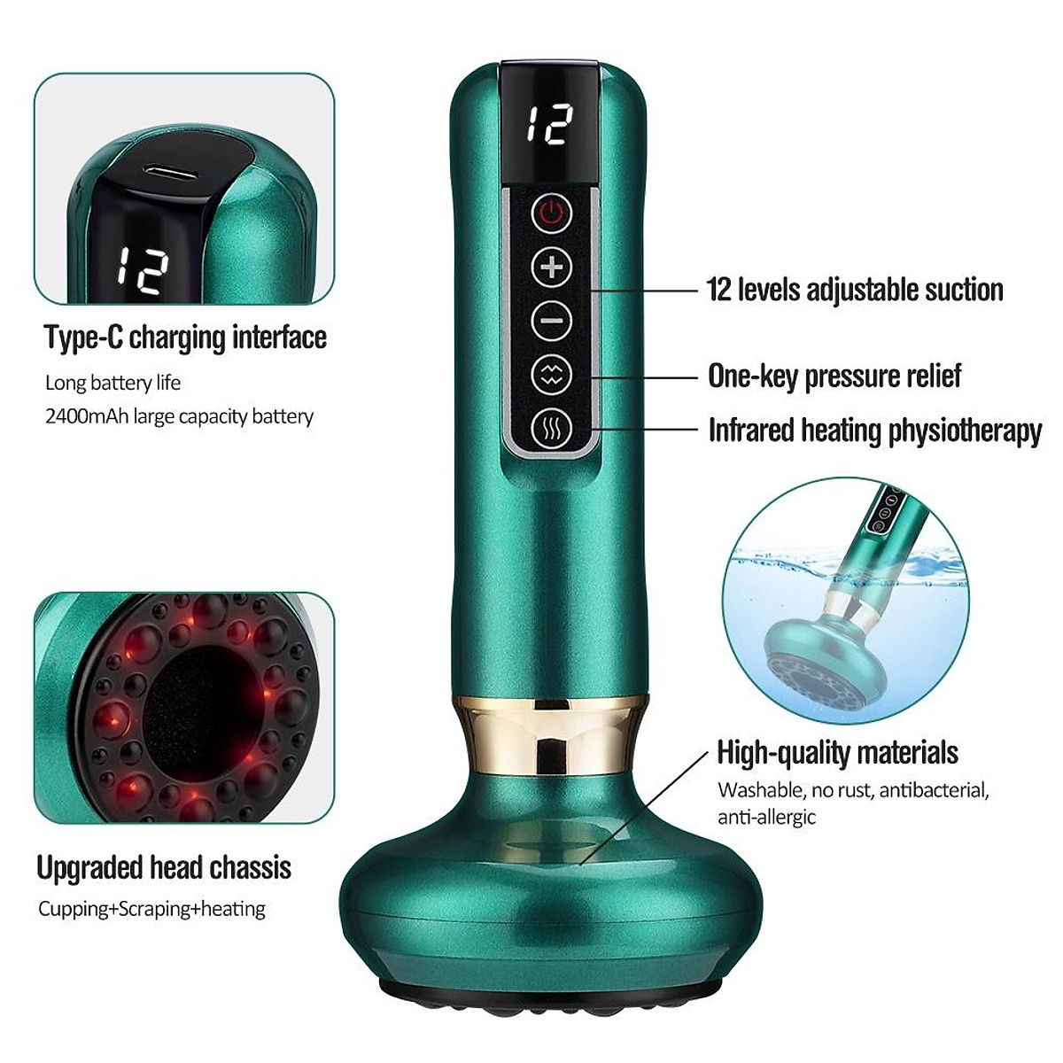 Máy giác hơi - cạo gió massage ds-a10 có màn hình led, máy giác hơi cạo gió cầm tay loại tốt. bộ giác hơi cạo gió điện tử 6 chế độ không dùng lửa massage giúp giảm đau mệt mỏi lưu thông khí huyết.