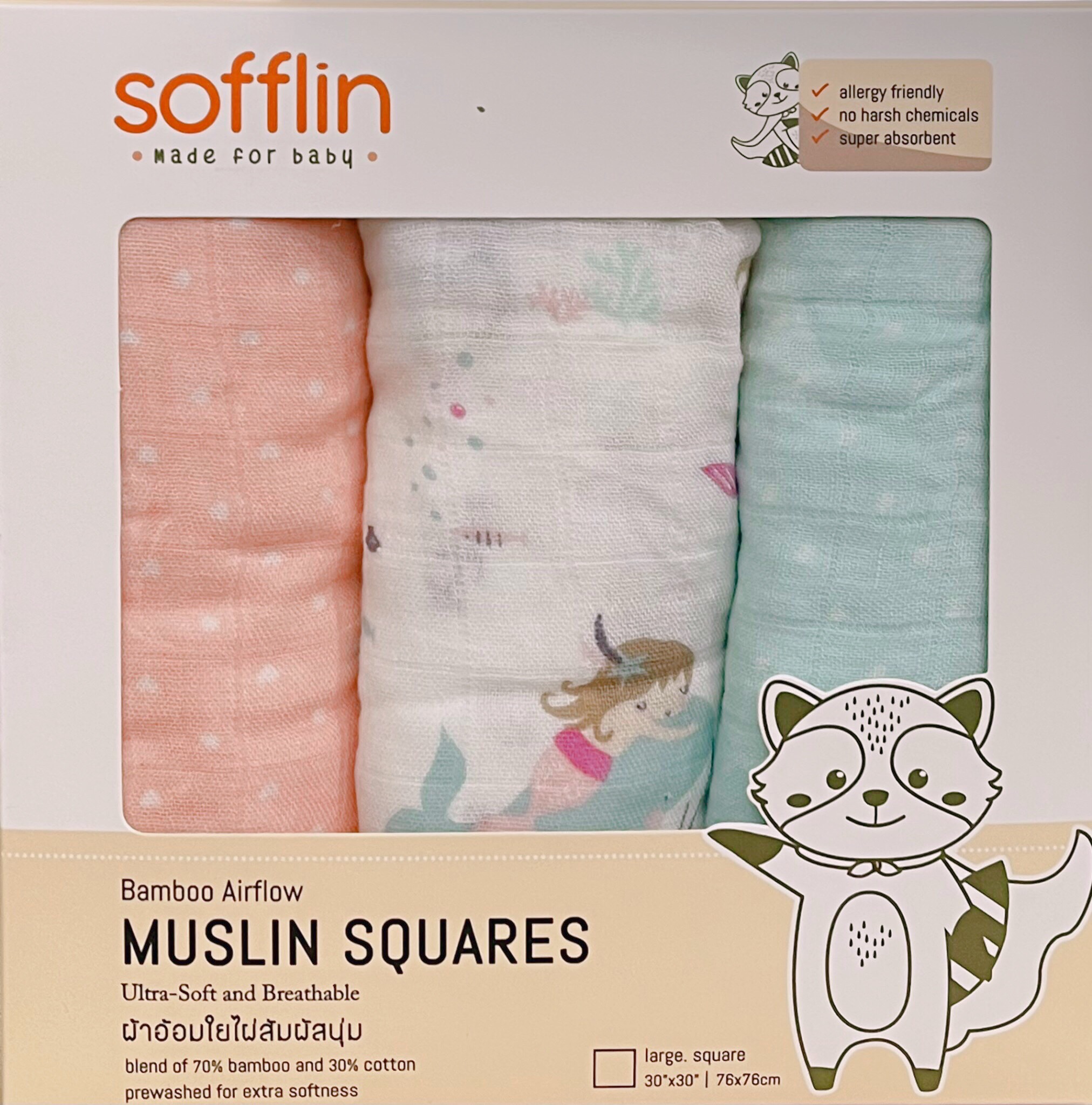 Combo 3 khăn sợi tre đa năng sofflin thái lan size l 76x76 cm
