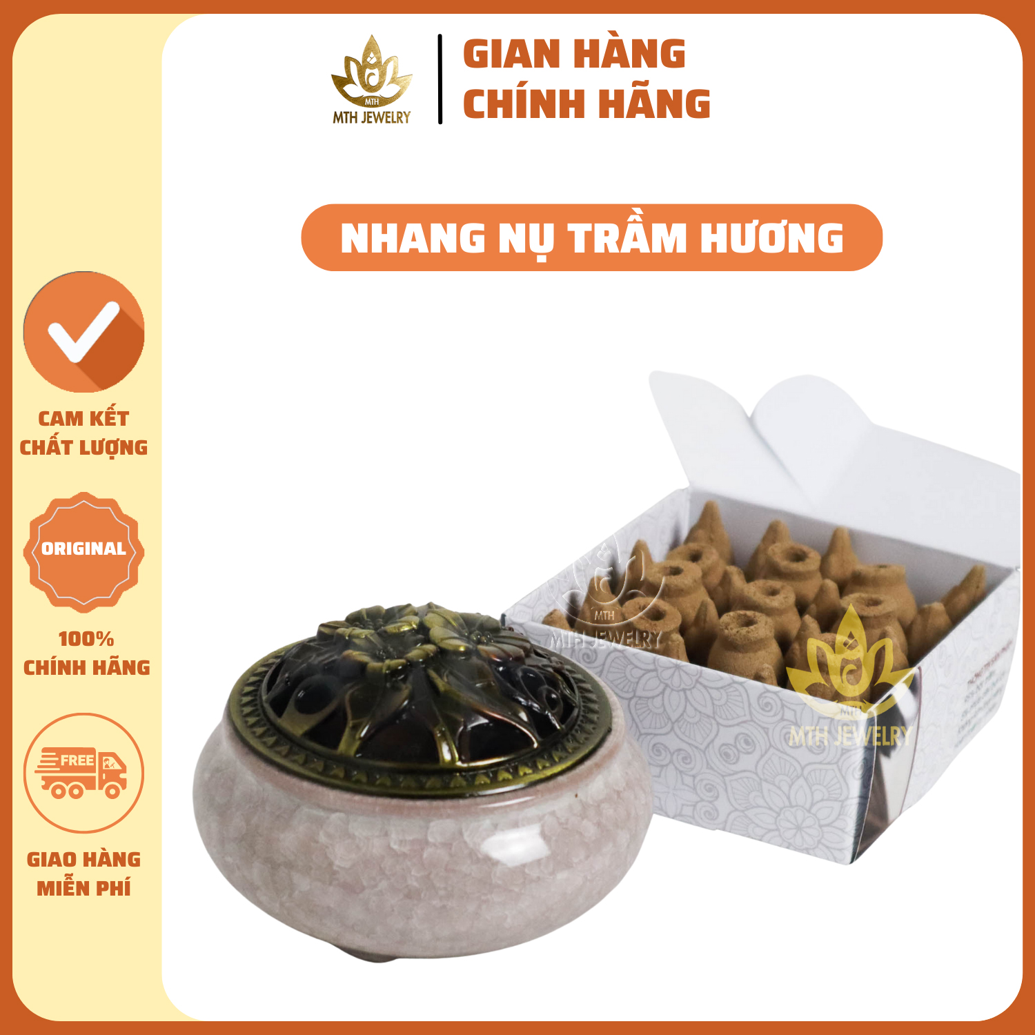 Combo nhang nụ trầm hương sạch trầm hương tự nhiên organic và lư sứ đốt trầm | mth jewelry