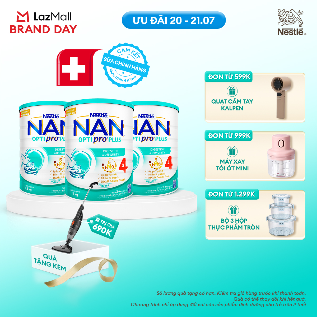 [CHỈ 20-21.07 QT ĐƠN 599K/999K/1299K][Tặng Máy hút bụi cầm tay Gaabor] Bộ 3 lon Sữa Bột Nestlé NAN OPTIPRO PLUS 4 1500g Cho Bé 2 - 6 Tuổi: Công Thức Độc Quyền Nhập Khẩu Từ Thụy Sỹ, Chứa Phức Hợp 5-HMO