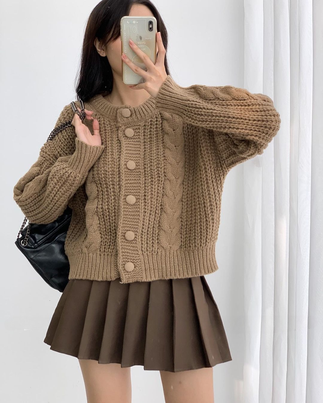 Áo cardigan len thừng cúc bọc dáng lửng phong cách Hàn Quốc