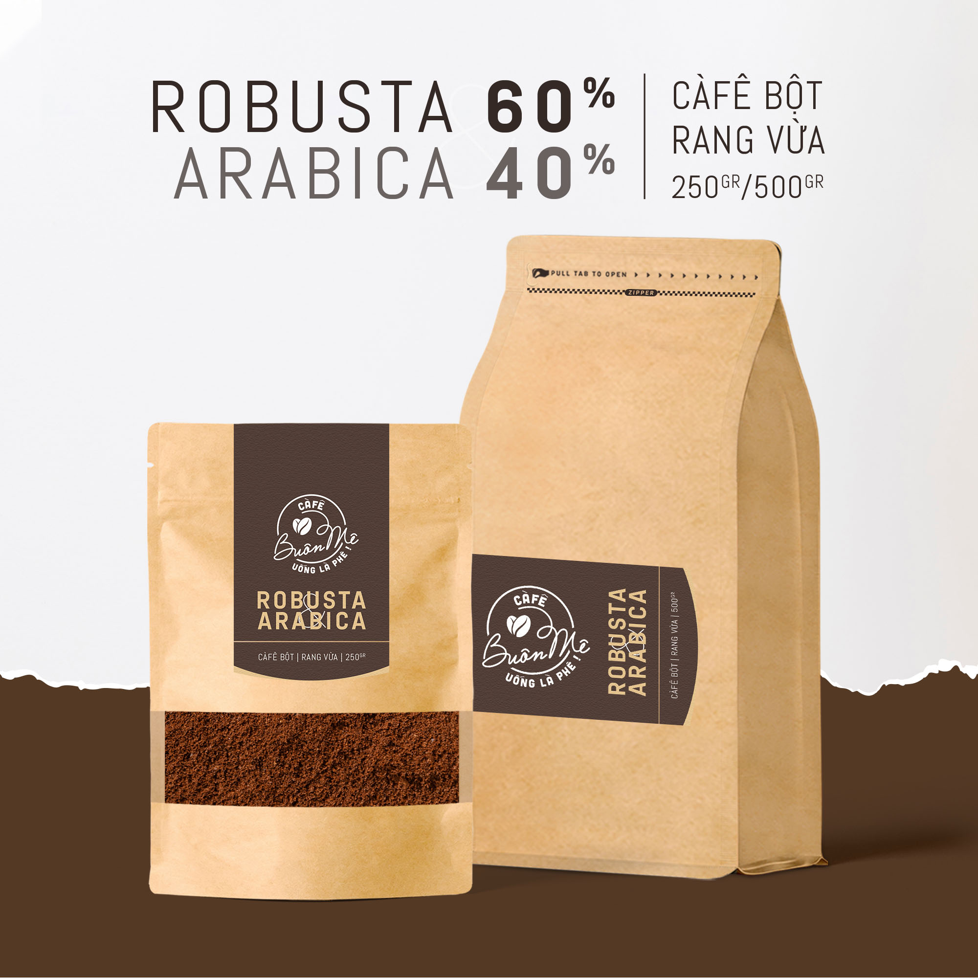 Cà phê bột rang mộc 69 buôn mê nguyên chất 100% gói 250g/500g