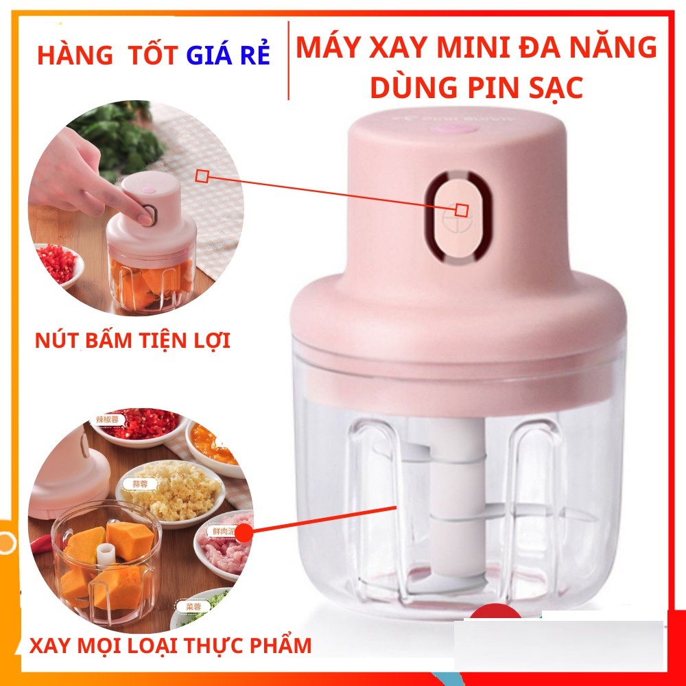 MÁY XAY ĐA NĂNG 250ML PIN SẠC Máy xay mini cầm tay đa năng sạc pin cao cấp Máy xay tỏi ớt loại tốt máy xay hạt khô xay sinh tố xay thịt rau củ quả các loại-Máy xay gia máy xay đồ ăn dặm cho bé. lỗi 1 đổi 1 .
