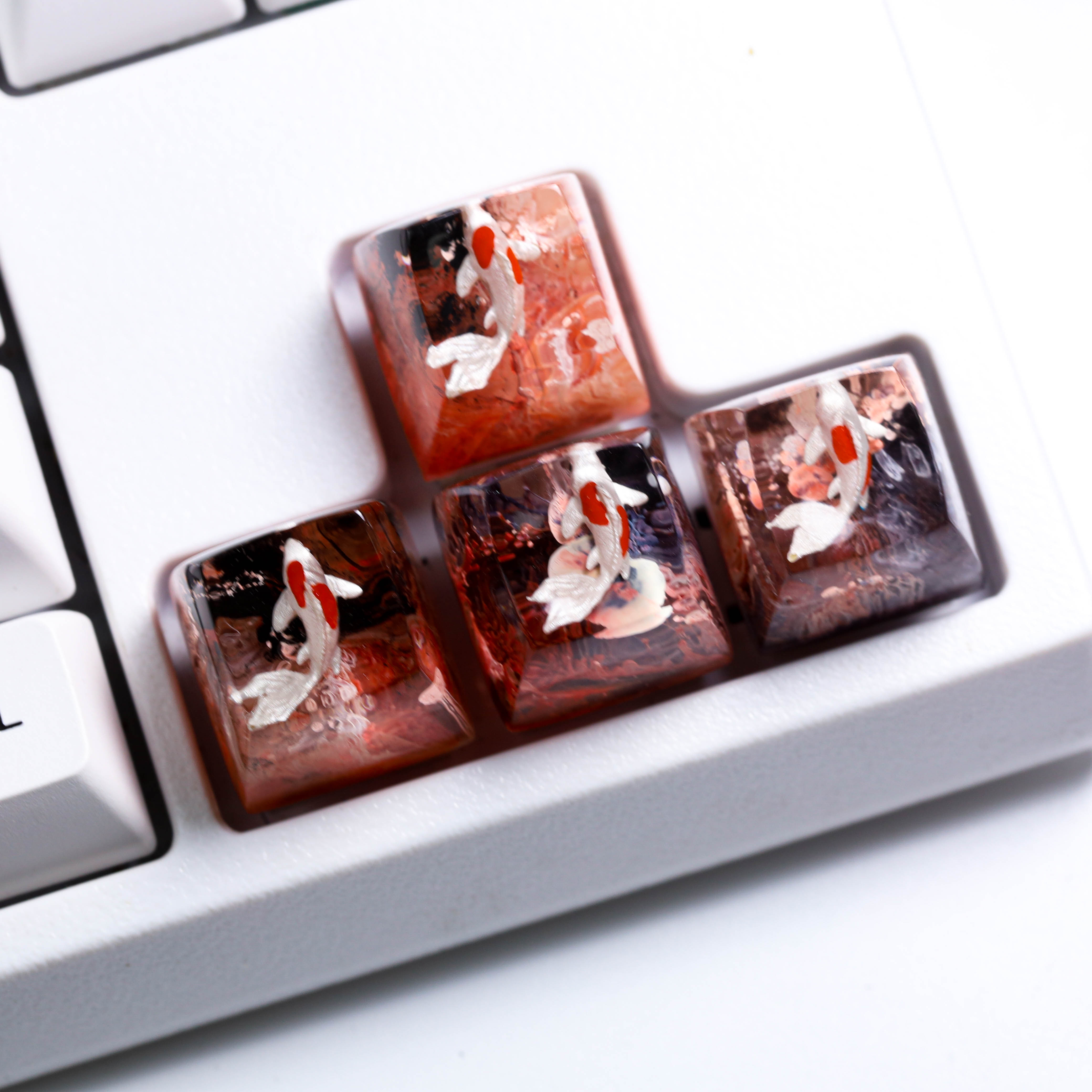 Nút bàn phím cá koi đen đỏ, keycap cá koi sắc màu, keycap artisan, SA profile