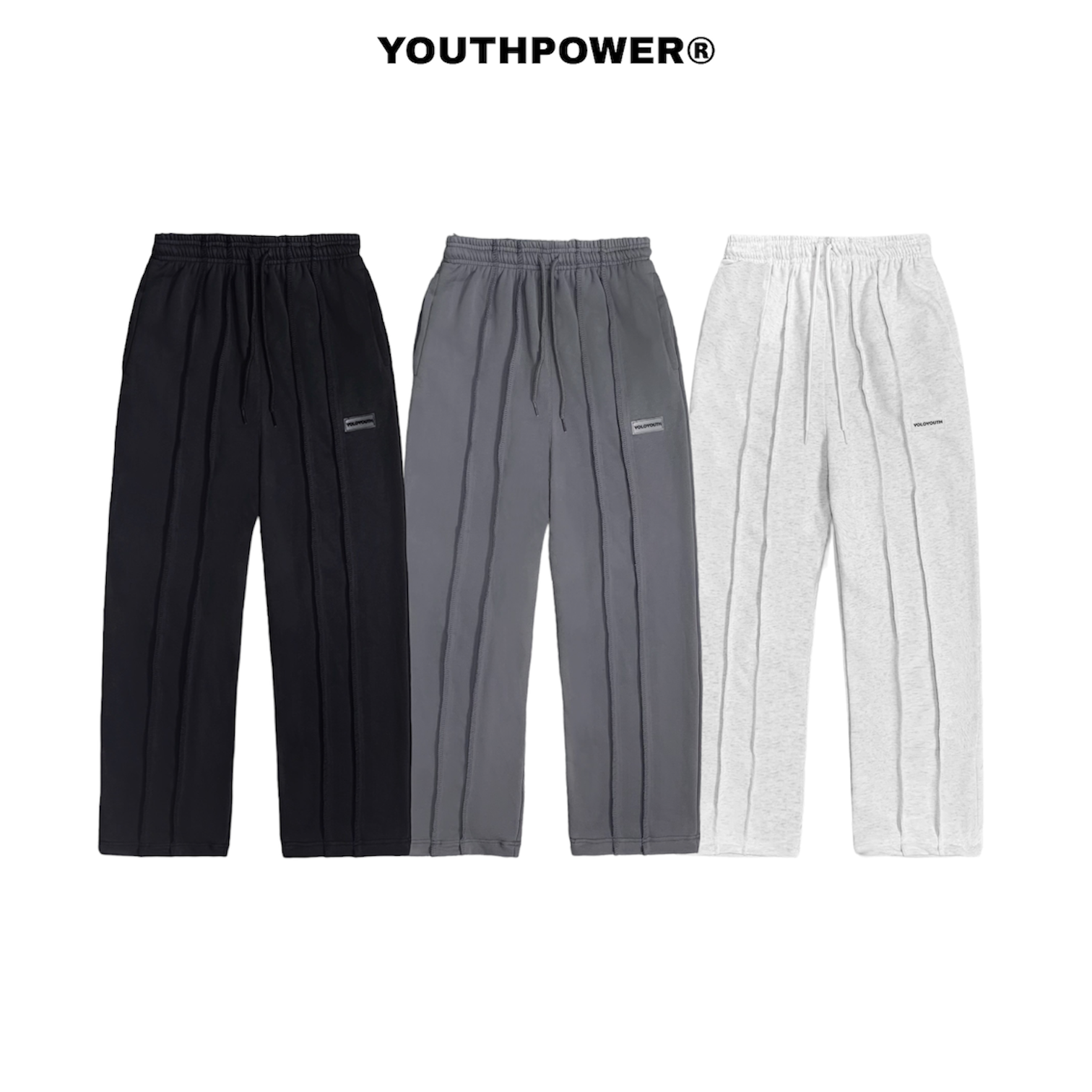 Quần dài nỉ ống suông rộng lưng thun dập sọc n-line track pants