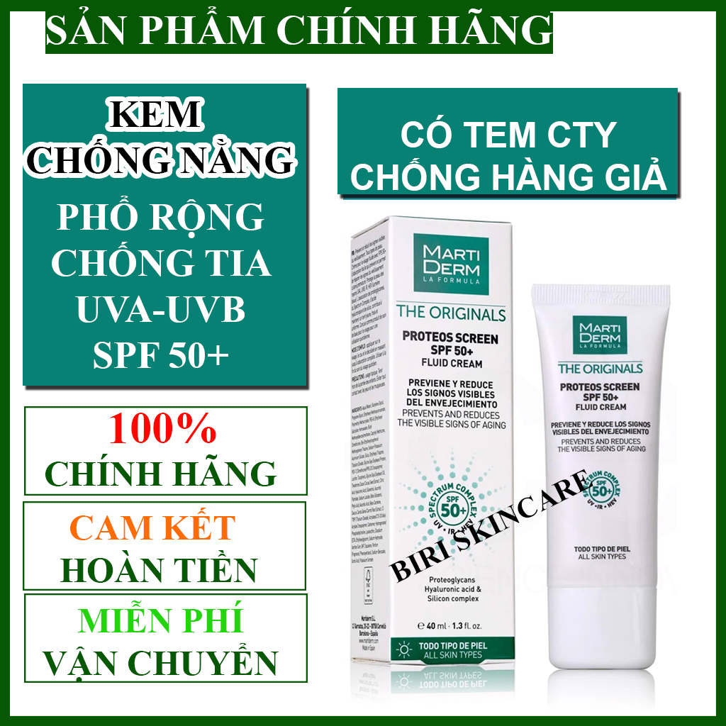 Kem Chống Nắng Phổ Rộng MartiDerm The Originals Proteos Screen SPF50+ Fluid Cream 40ml