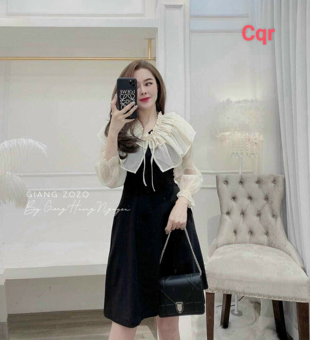 Đầm tiểu thư dáng xòe phong cách hàn quốc phối voan cổ bèo, tay phồng siêu dễ thương