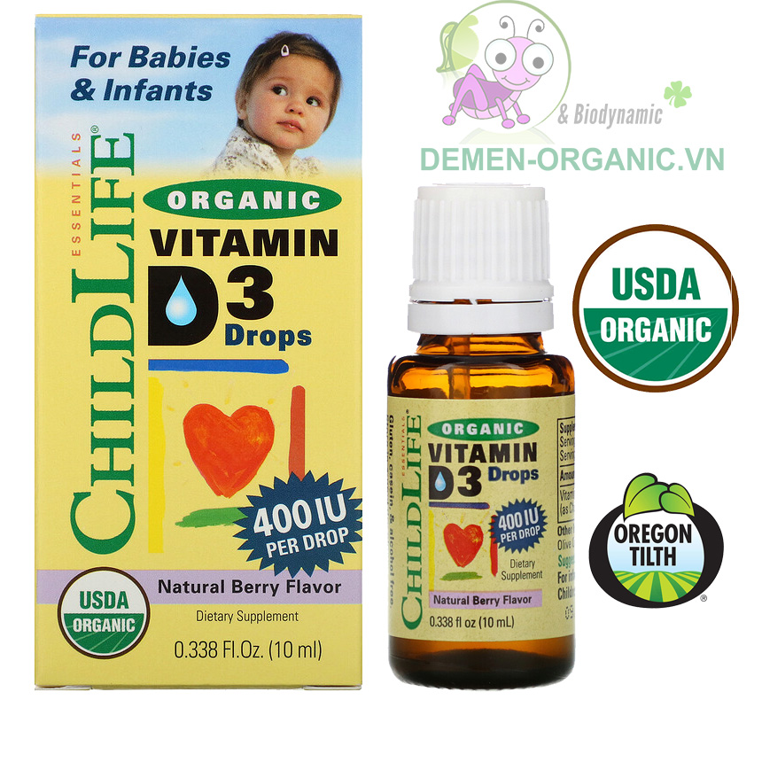 ChildLife Organic Vitamin D3 Drops 400 IU với hương vị berry tự nhiên cho bé (10 ml)