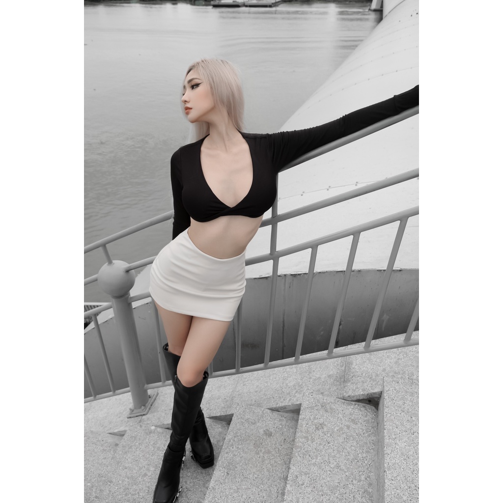 Áo croptop xoắn ngực tay dài wild rose croptop - tipblu