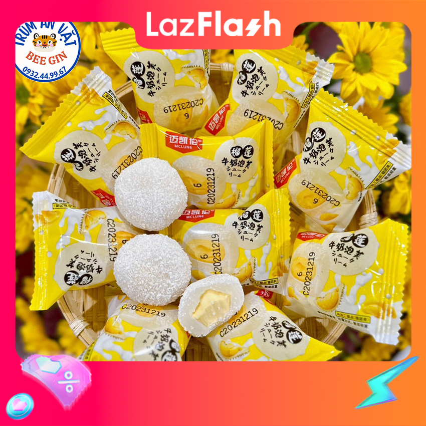 (Xả date 10/05)Thùng 1kg Bánh Mochi Sữa Nhân Kem Khoai Môn, Đậu Nành, Sầu Riêng, Đào, Xoài - Ăn Vặt BeeGin