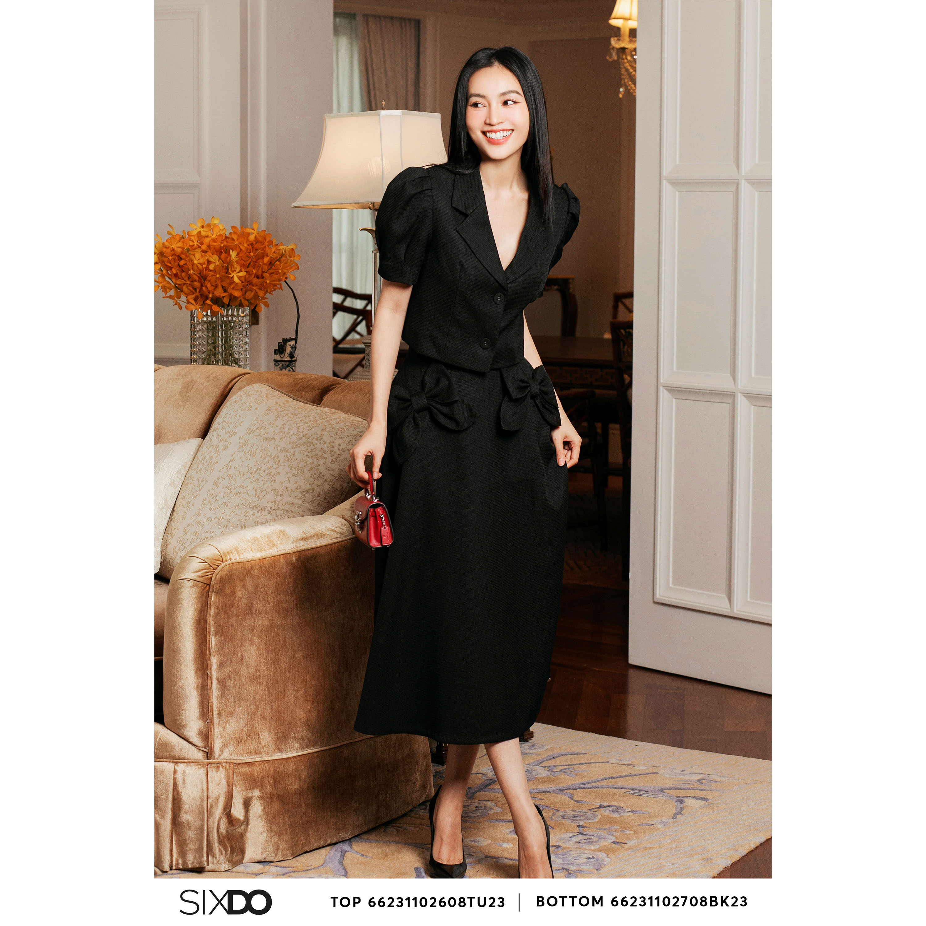 Áo vest dáng ngắn tay bồng SIXDO (Black Short Sleeves Raw Vest)