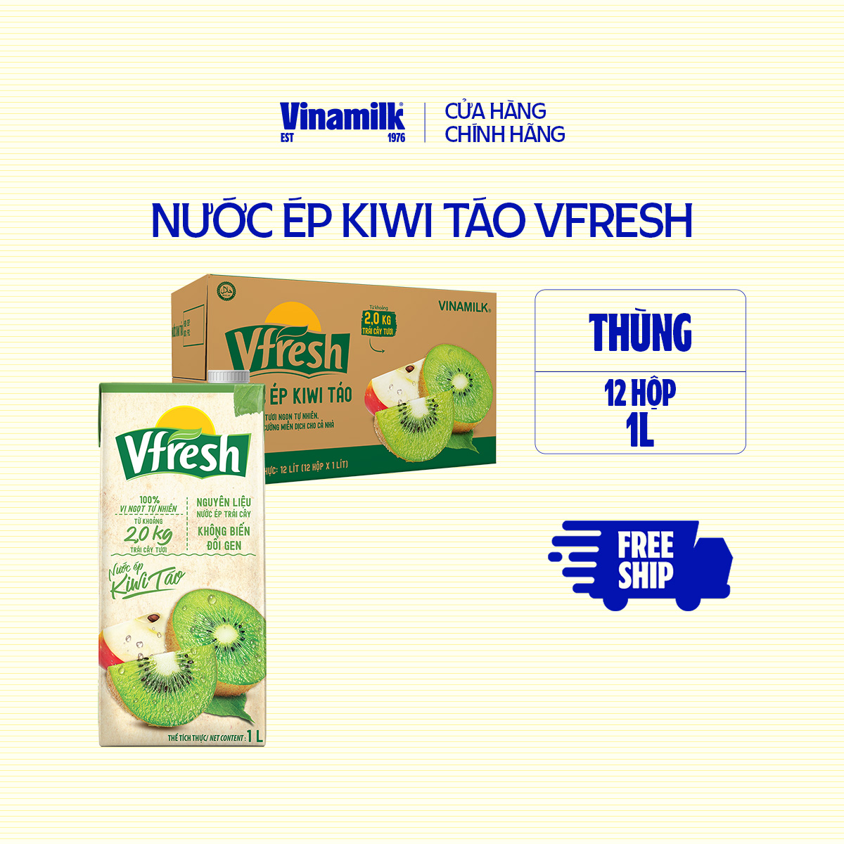 Thùng 12 hộp nước trái cây cao cấp fruit love kiwi táo 1l
