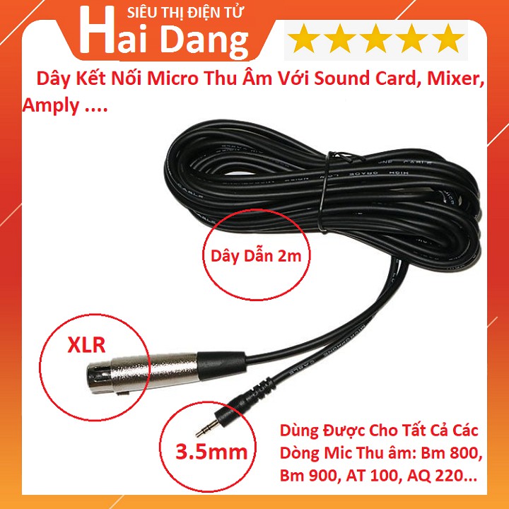Dây Cắm Micro Cổng 3.5, Cáp Mic Thu Âm, Đầu Canon XLR ra 3.5mm, Dây Cắm Micro Thu Âm - Dài 2M Bảo Hành 6 Tháng