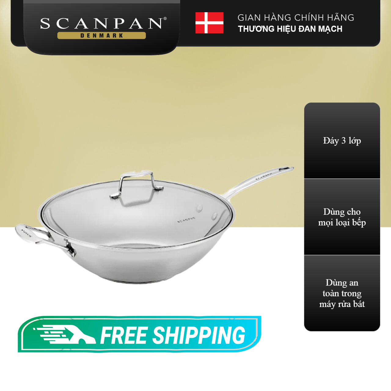 Chảo xào inox sâu lòng đáy từ Scanpan Impact 32cm 71303200 có nắp, inox 18/10 cao cấp an toàn cho sức khỏe