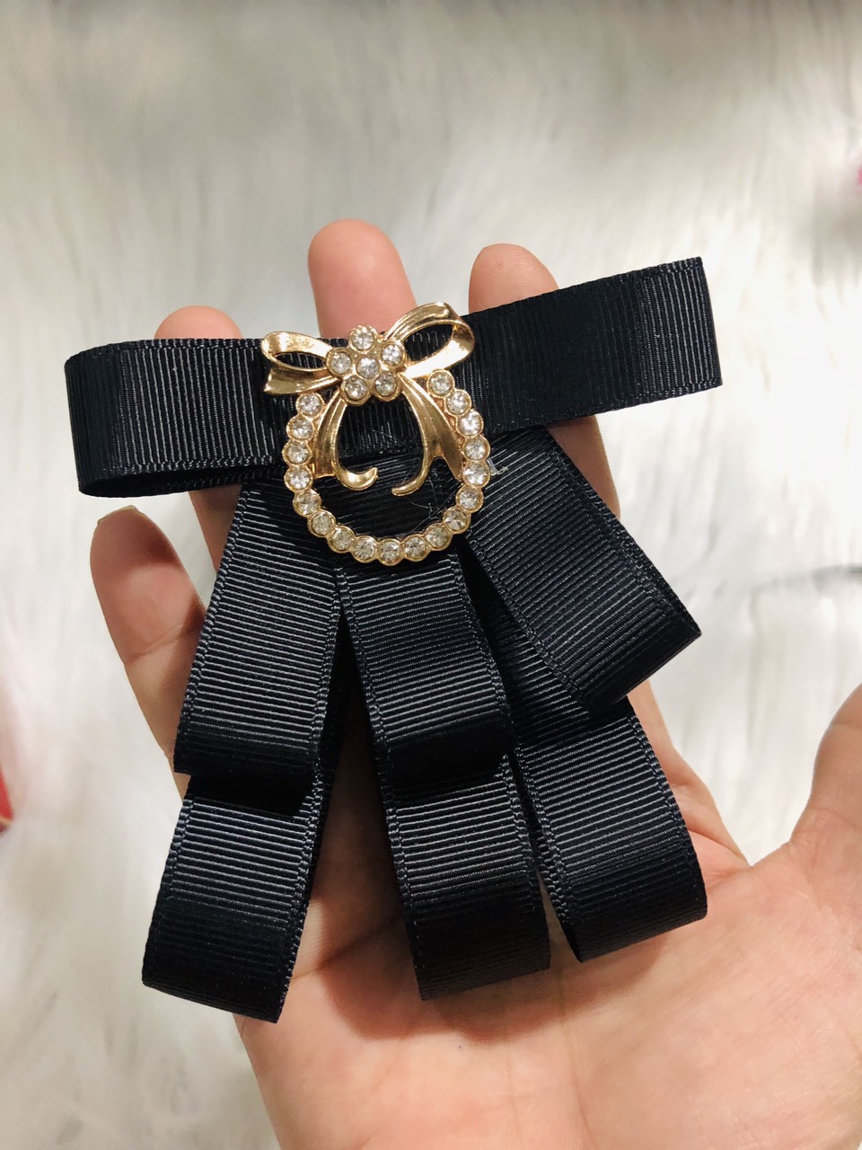 [HCM]Cài áo nơ đen. Mặt phối hình nơ đinh đá. Dài 10cm