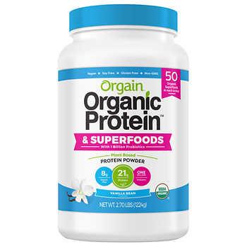 Hộp bột protein thực vật và siêu thực phẩm hữu cơ pha uống vị Vani Orgain 1224g