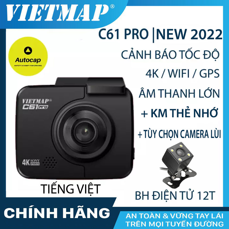 Camera hành trình VIETMAP C61 Pro - G.P.S Wifi 4K + thẻ nhớ 32/64GB/128GB class