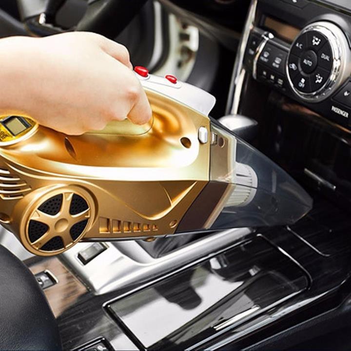 Máy hút bụi kiêm bơm lốp ô tô tiện dụng cho xe hơi, kiêm đèn pin chiếu sáng và đồng hồ đo áp suất / Máy hút bụi cầm tay oto, xe hơi kiêm bơm lốp xe đa năng