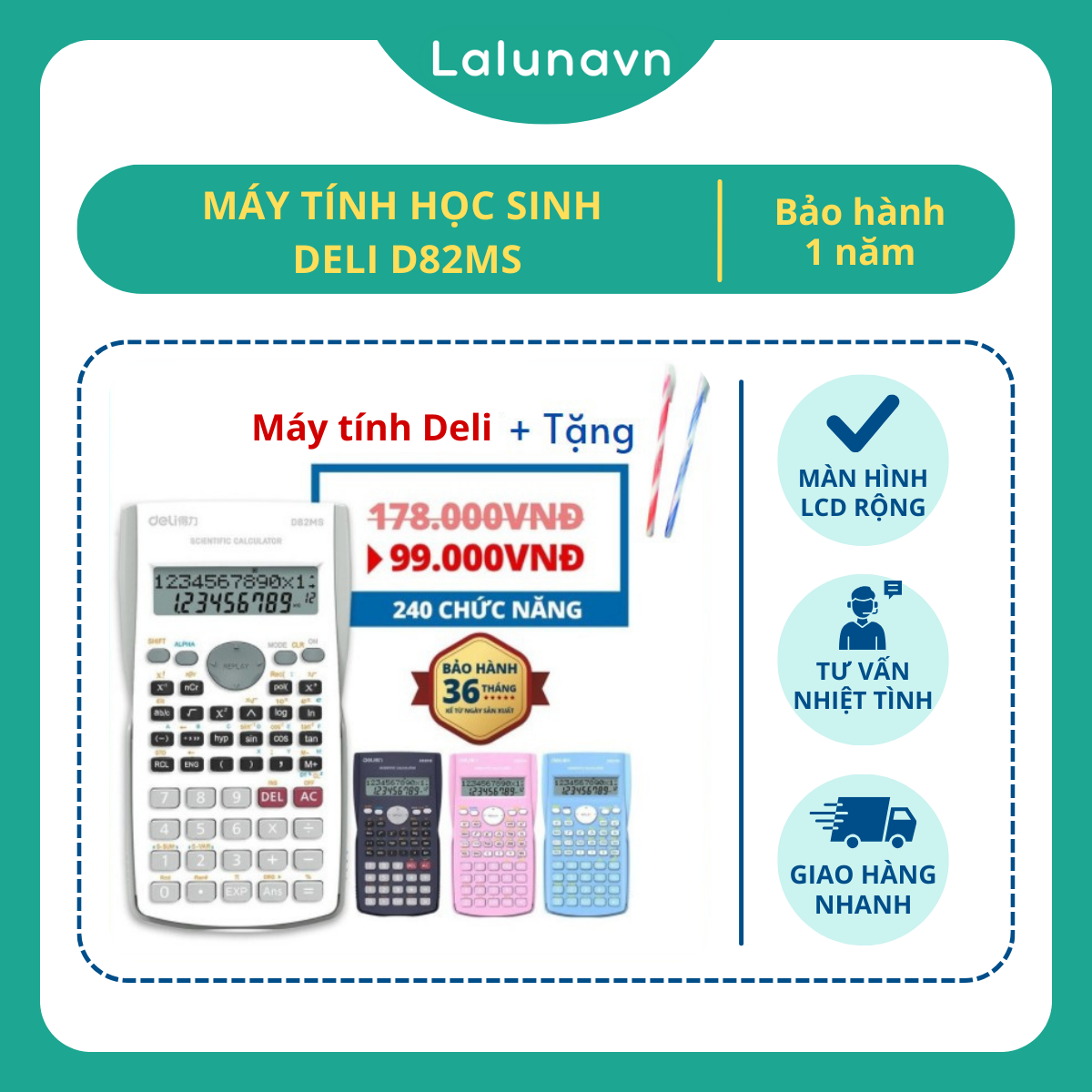 Máy tính cầm tay kỹ thuật Deli D82MS Lalunavn