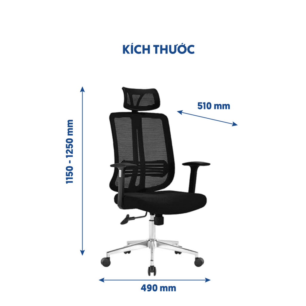 Ghế xoay văn phòng công thái học GOVI Ryan R09TD - Thiết kế tựa đầu điều chỉnh độ cao, tựa tay cố định, mâm ghế có ngả sau và khoá ngả