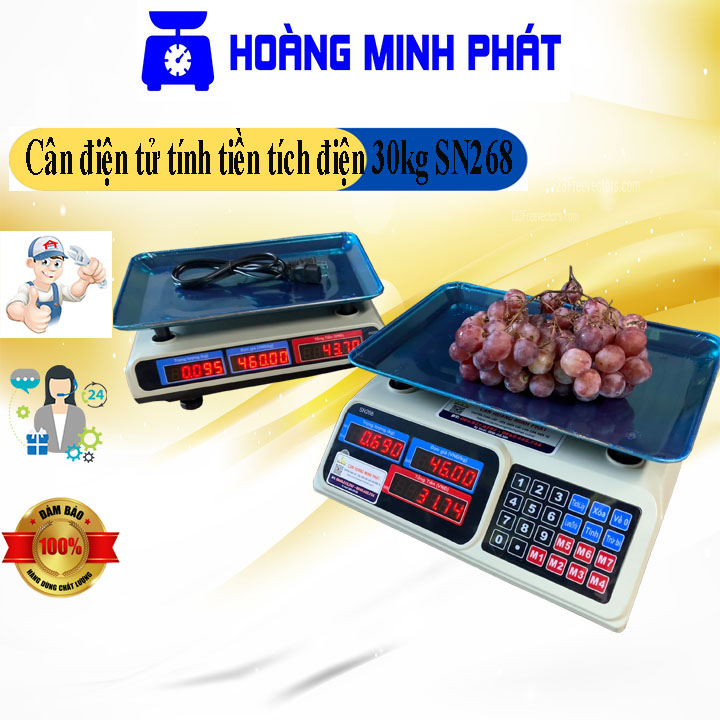 Cân tính tiền, cân điện tử tính tiền 2 mặt hiển thị 30kg/5g NINDA SN268 chuyên dùng để cân hoa quả, đồ dùng, lương thực, thực phẩm hay đồ đông lạnh [ CÂN HOÀNG MINH PHÁT ]