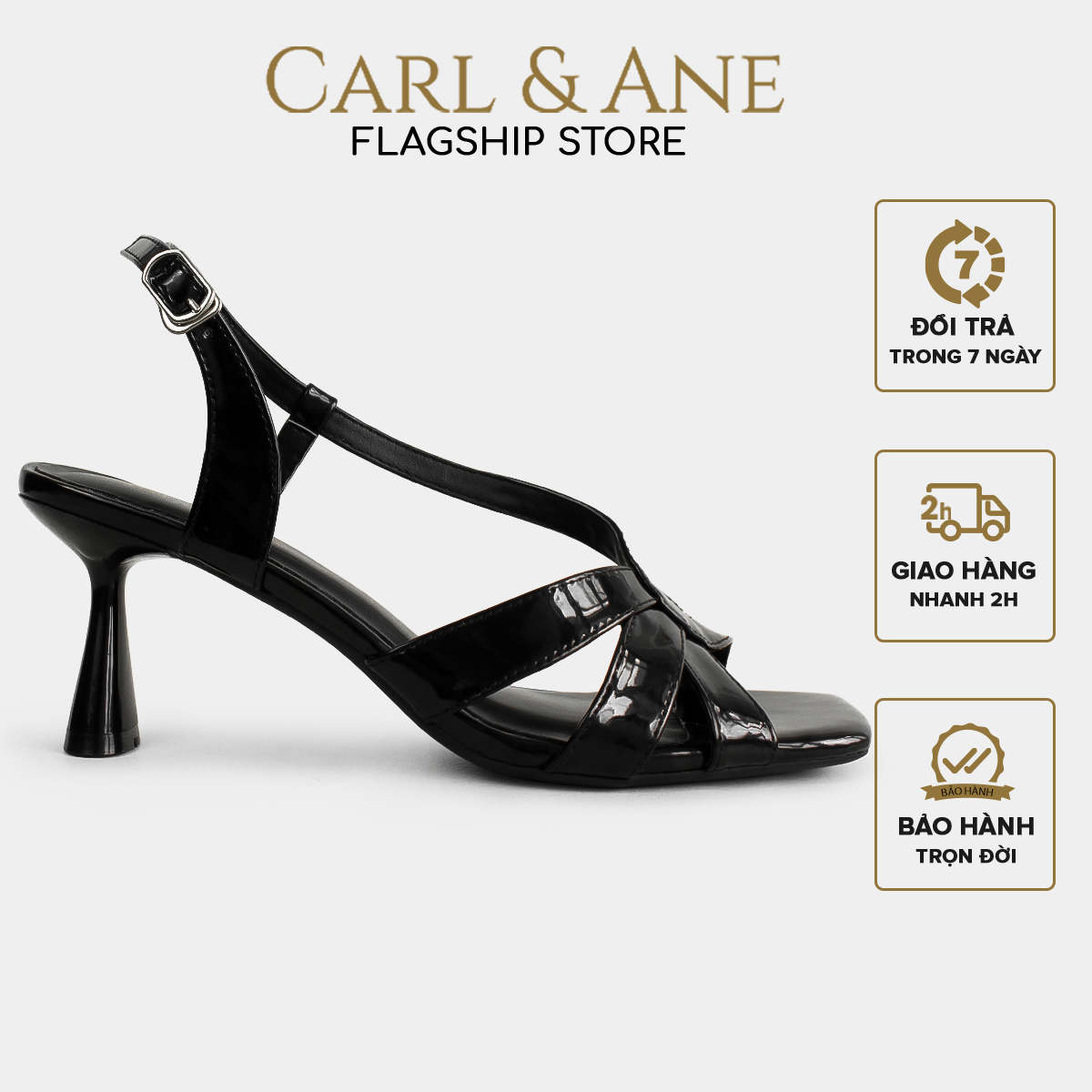 Carl & Ane - Giày cao gót nhọn hở mũi phối dây quai chéo cao 7cm màu đen - CS016