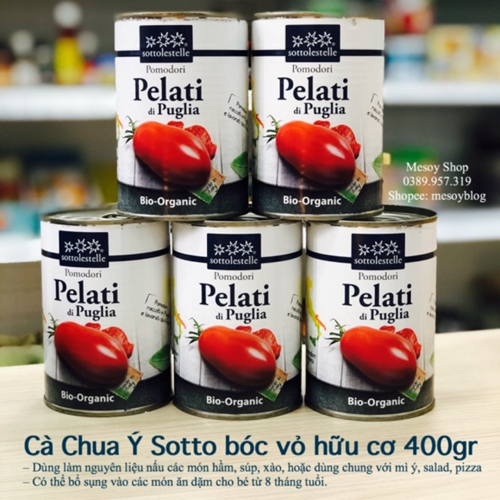 Cà chua hữu cơ bóc vỏ Sotto Ý 400g