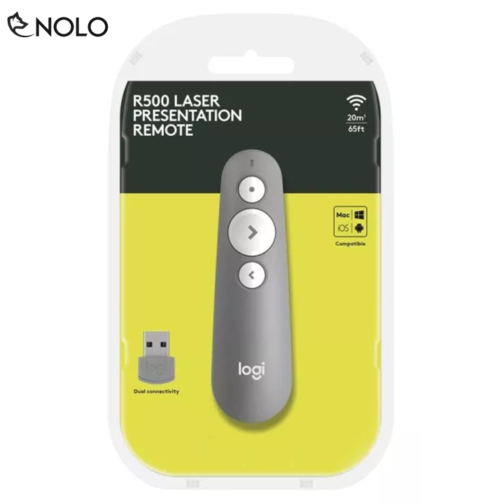 Bút Trình Chiếu Logitech R500, Đèn laze đỏ, Các Nút Bấm Lập Trình Được Bluetooth & Kết Nối Không Dây 2.4Ghz Phạm vi 20m, Laze loại 2, USB dongle.