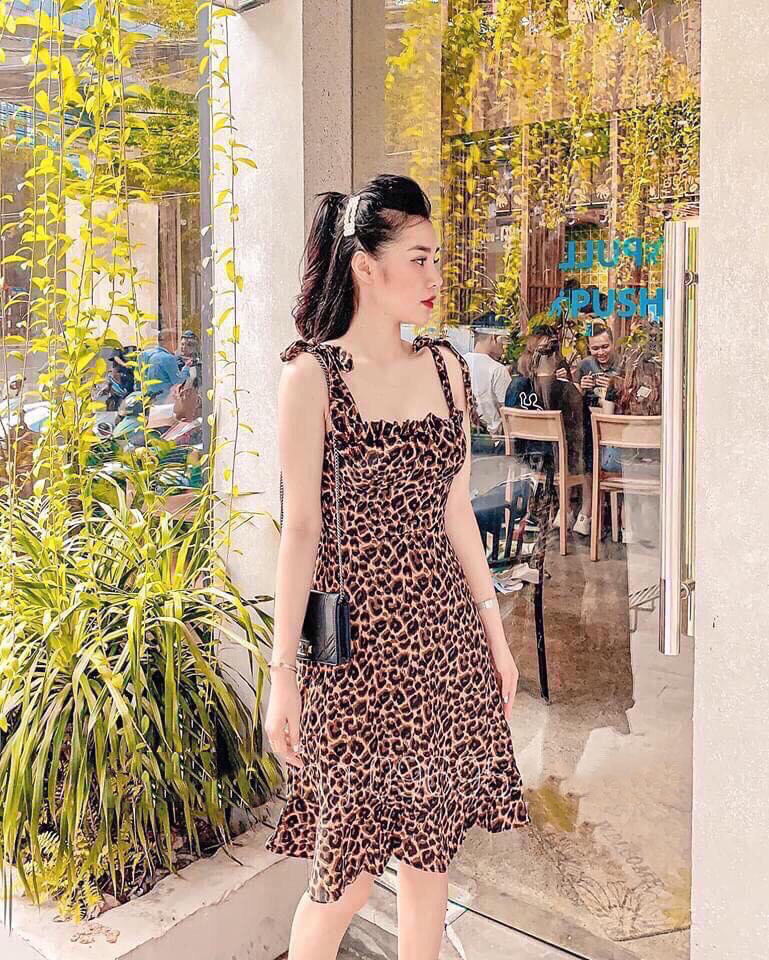 Đầm nữ họa tiết da beo 2 dây quyến rũ thời trang nữ linh lan db65