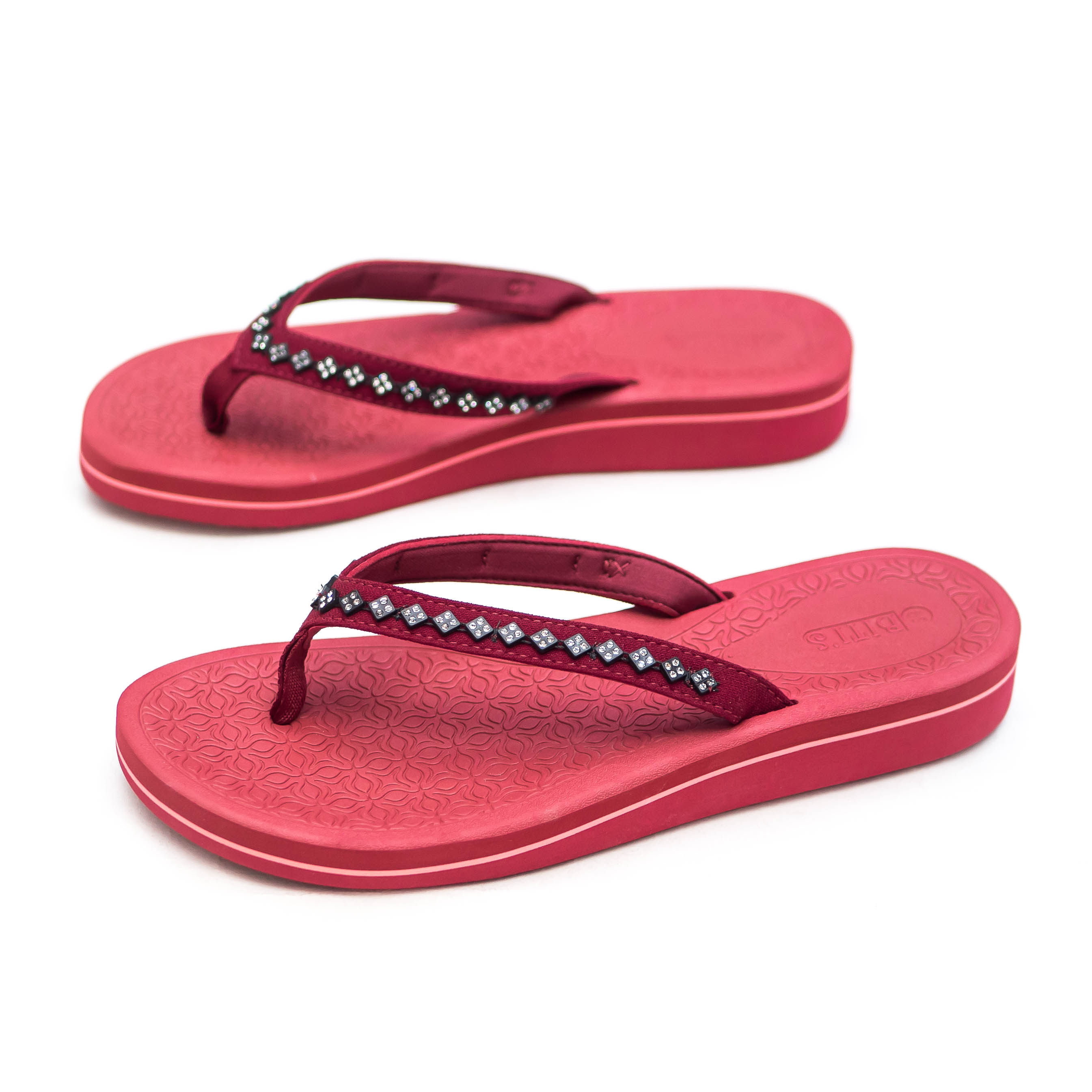 DÉP KẸP XỐP NỮ BITI S XỎ NGÓN ĐẾ THẤP THỜI TRANG DXW205700 ĐEN + ĐỎ - BITIS