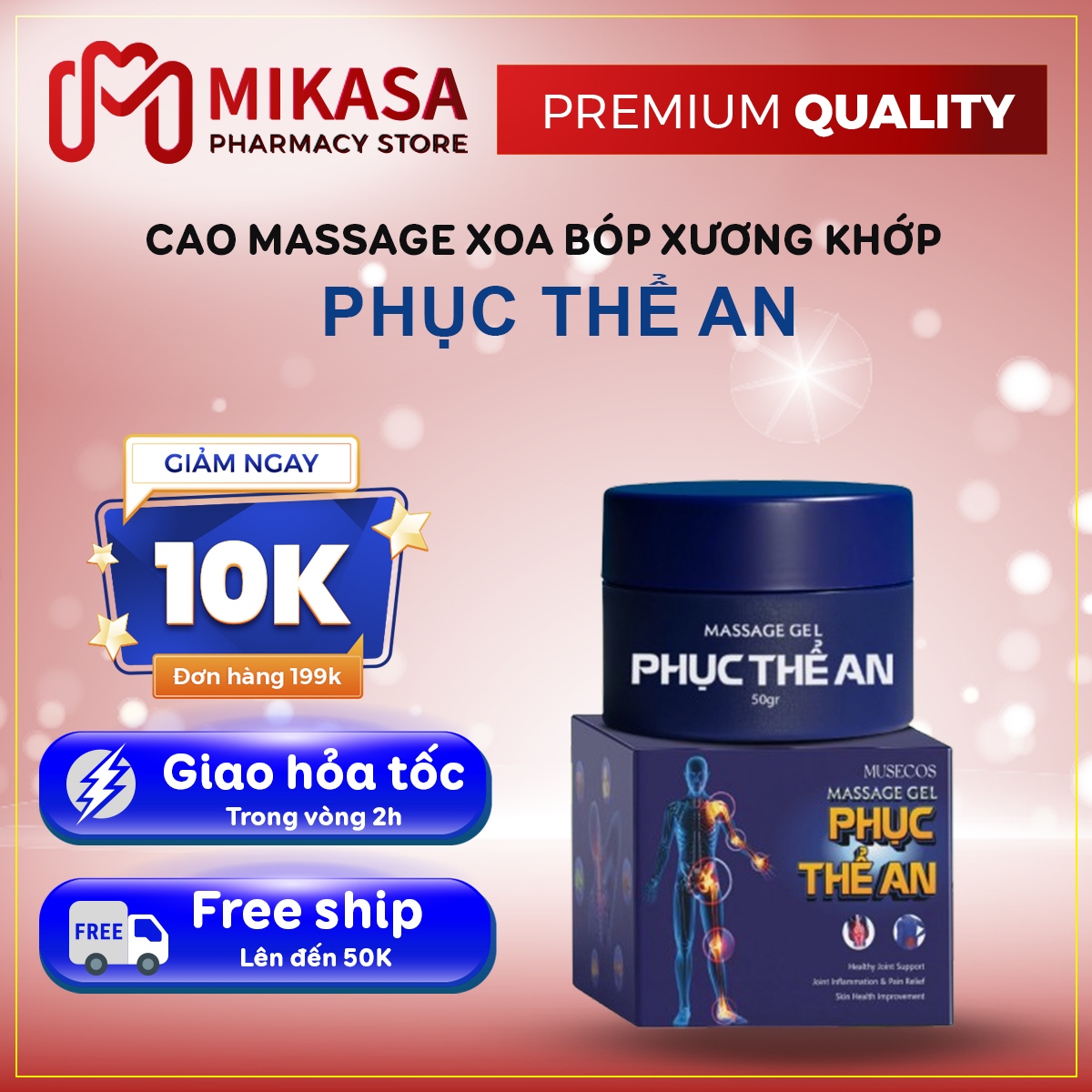 Gel Xoa Bóp Xương Khớp Phục Thể An 50g – Cao Tinh Dầu Massage Thảo Dược Phục Thể An Dịu Đau Nhức Xương Khớp, Tê Bì