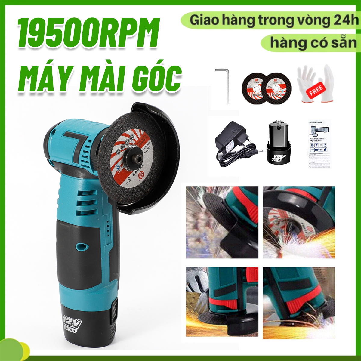 Máy mài góc cầm tay, máy cắt không dây, máy mài mini 19500 rpm, máy mài góc dùng pin, máy mài cắt cầm tay 500w