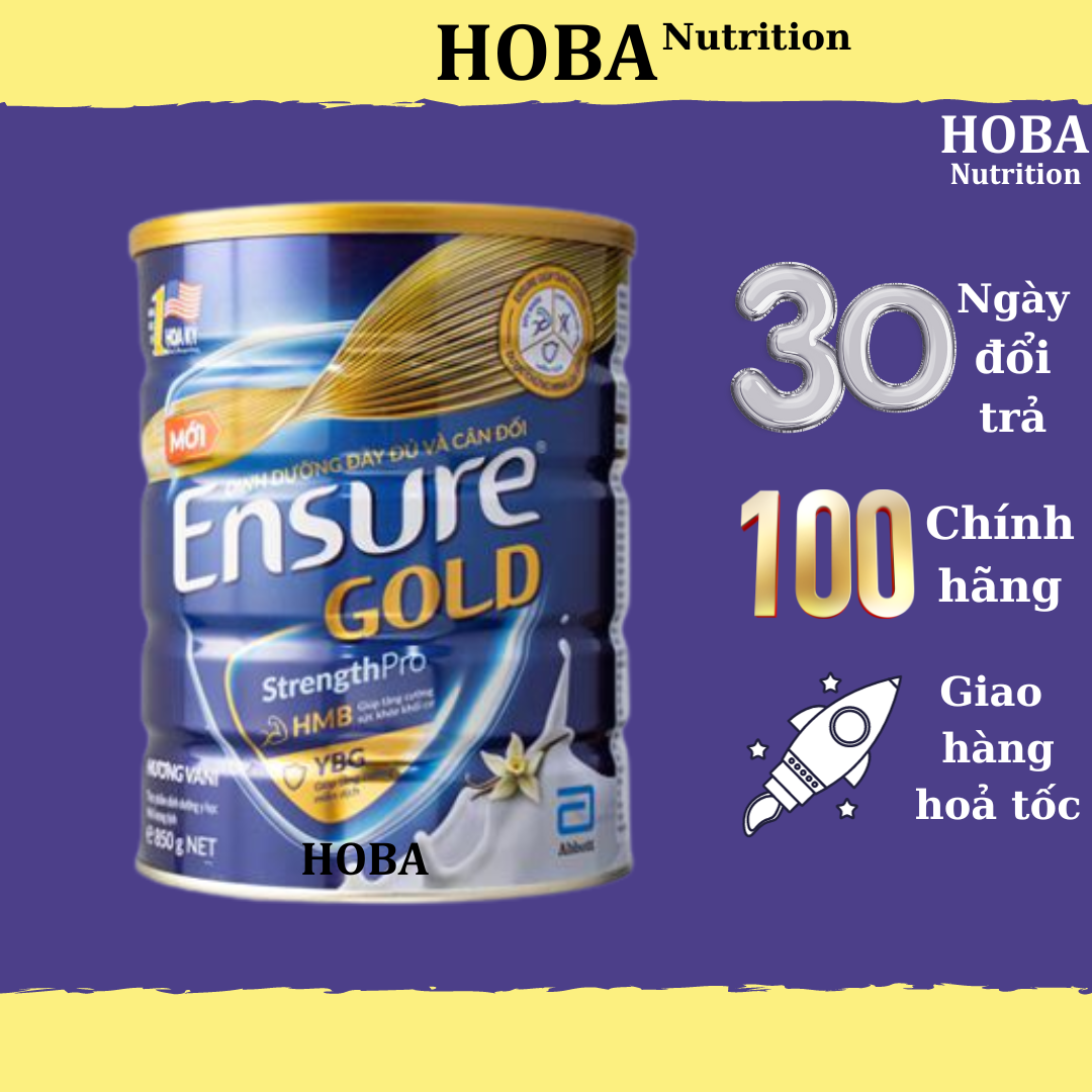 HOÀN TIỀN 10 %  Sữa Ensure Gold bột có HMB 850g Vani, Vani ít ngọt - Hàng