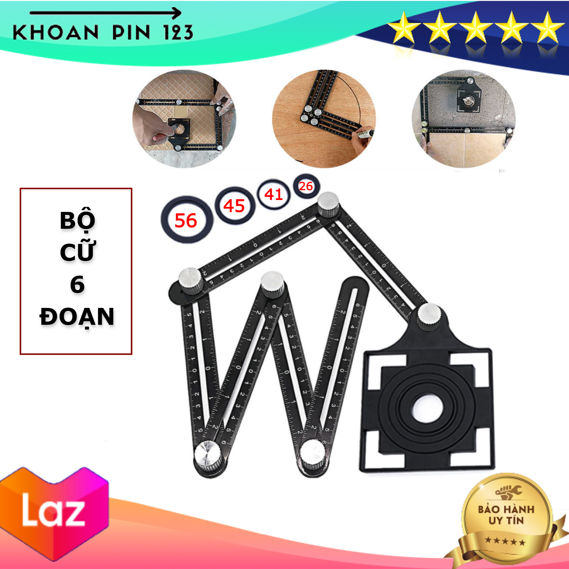 Thước đo góc đa năng định vị khoan lỗ, cữ khoan khoét lỗ gạch men 6 đoạn Loại đẹp