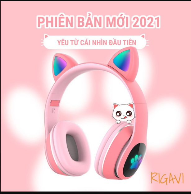 Tai nghe mèo kết nối bluetooth chụp tai,headphone tai mèo dễ thương có mic,âm bass mạnh mẽ,headphone wireless tai mèo mẫu mới,tai nghe không dây bluetooth chụp tai mèo,tai nghe mèo màu hồng,bh 12 tháng