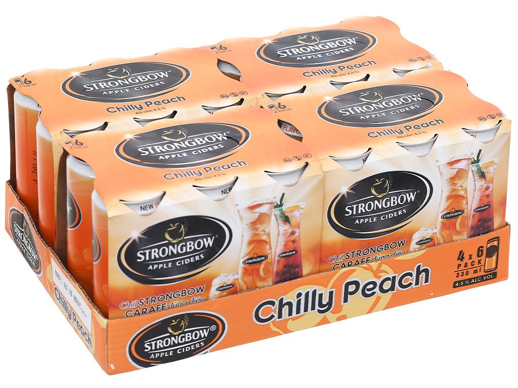 Thùng 24 lon nước táo lên men Strongbow vị đào 330ml