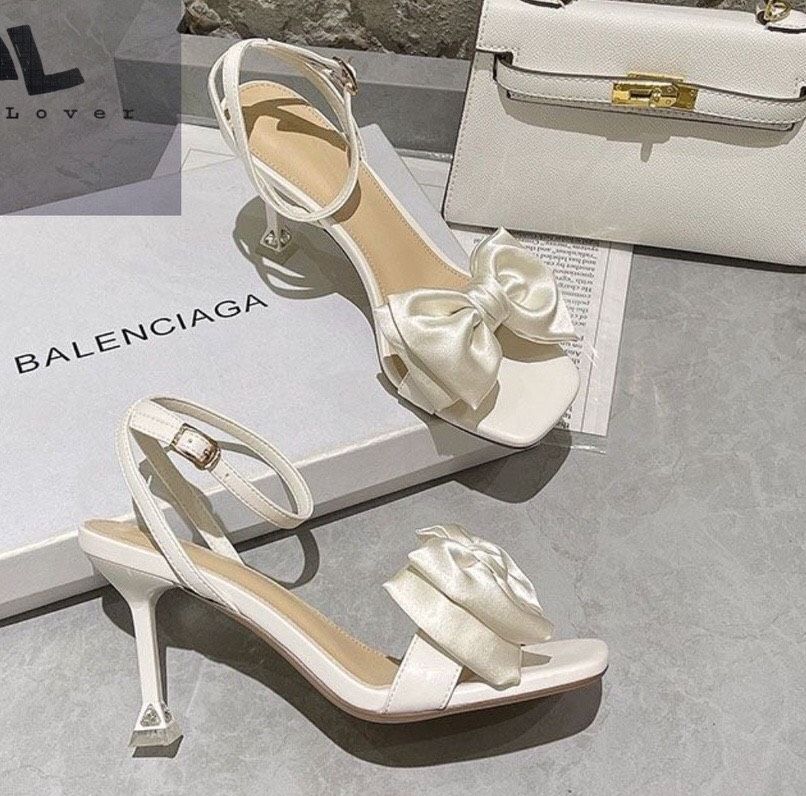 Giày sandal cao gót nữ nơ lụa mêm gót nhọn 7p sang chảnh e35m5