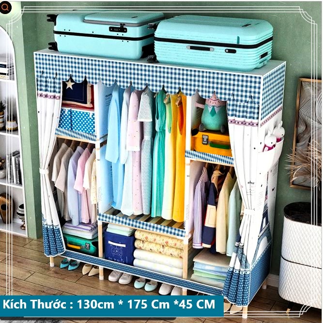 Tủ vải quần áo tủ treo quần áo khung gỗ 3 buồng gỗ bọc nhựa loại 1
