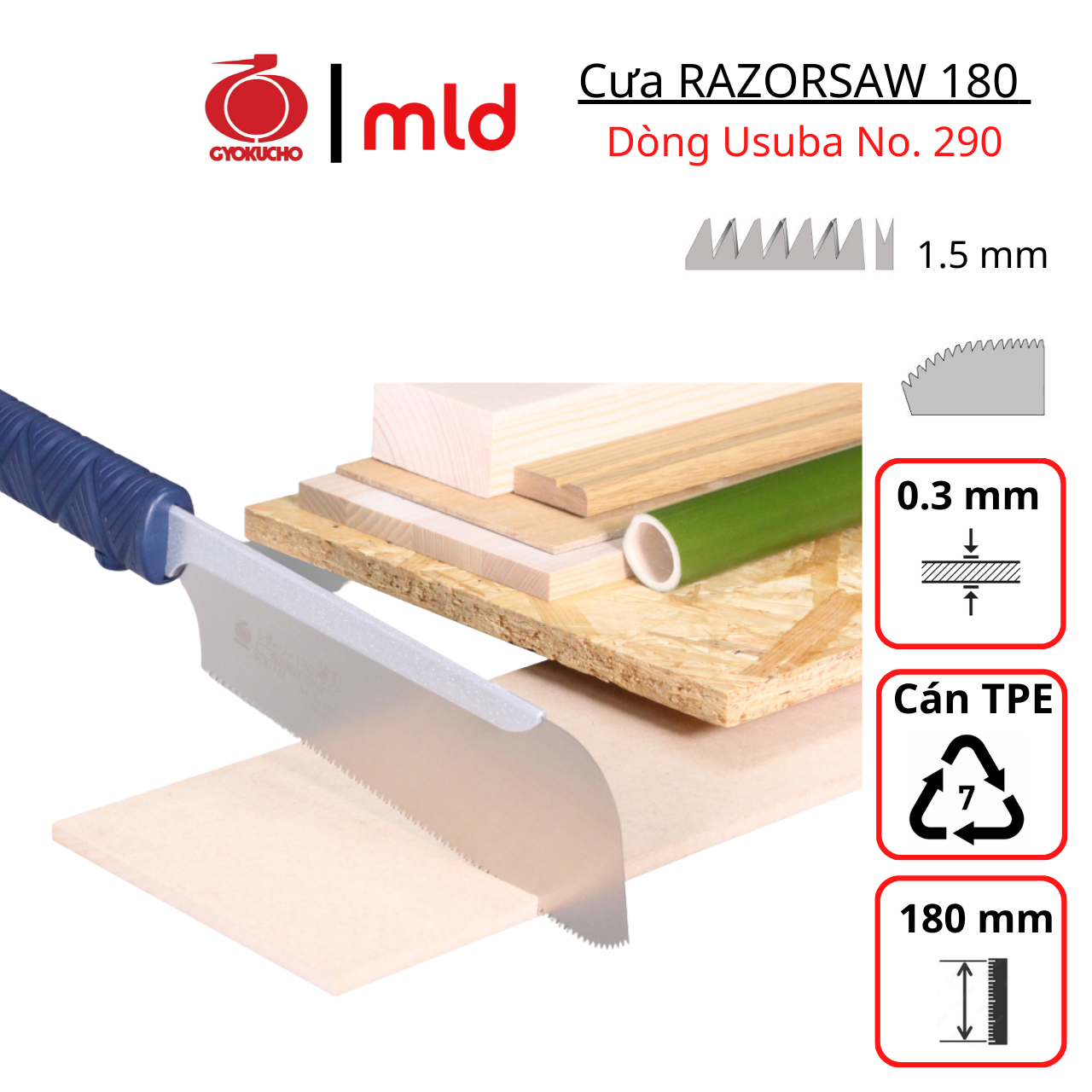 Cưa cầm tay, thương hiệu gyokucho, dòng180 usuba, mã: rz290