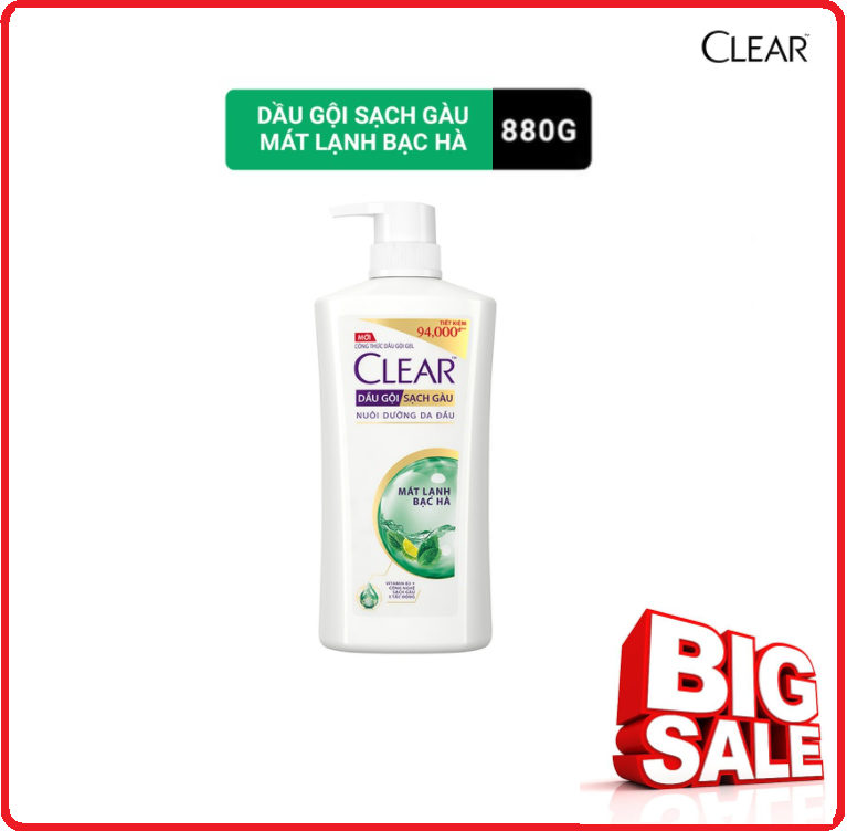 Dầu gội clear mát lạnh bạc hà chai 880g