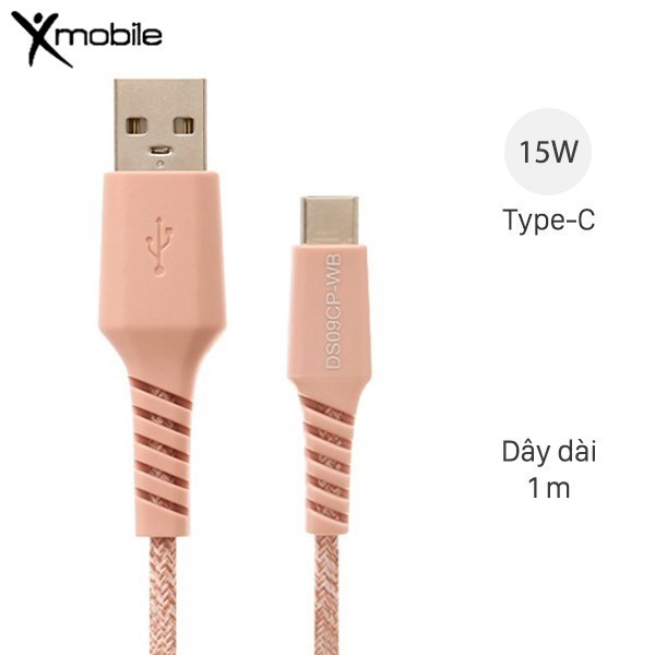 Cáp sạc nhanh điện thoại Type C 1m Xmobile DS09CP-WB Hồng hàng like new giá rẻ đẹp chính hãng 100%