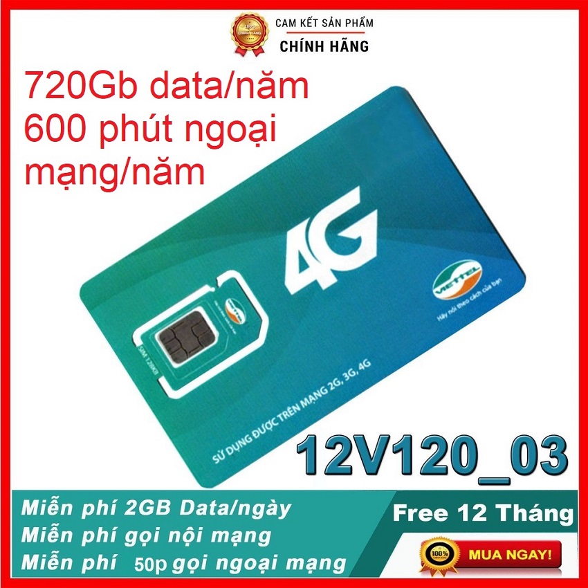 [Sản phẩm HOT] Sim 4G Viettel AndyPham, ưu đãi trọn gói 1 năm, miễn phí 720Gb data dung lượng, miễn phí gọi nội mạng, 12V120